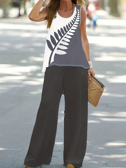 Conjunto Plus Size Feminino Listras Colorblock – Top Regata + Calça Reta