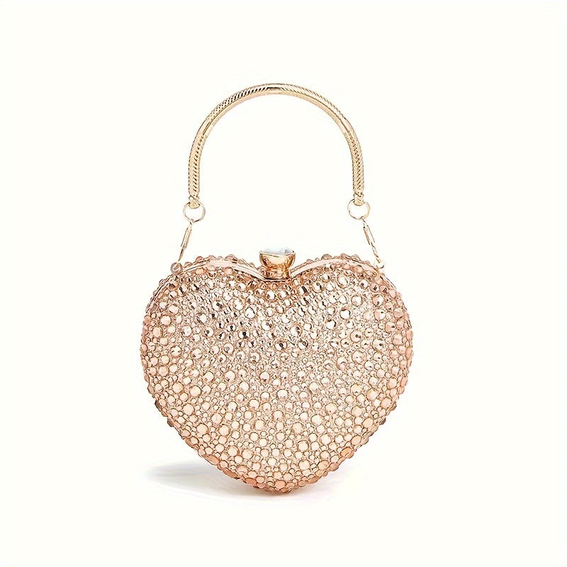 Clutch Feminina Formato Coração com Strass – Mini Evening Bag com Corrente