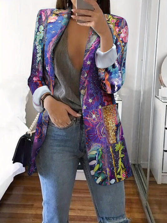 Blazer Feminino Letter Print – Corte Solto, Botão Único