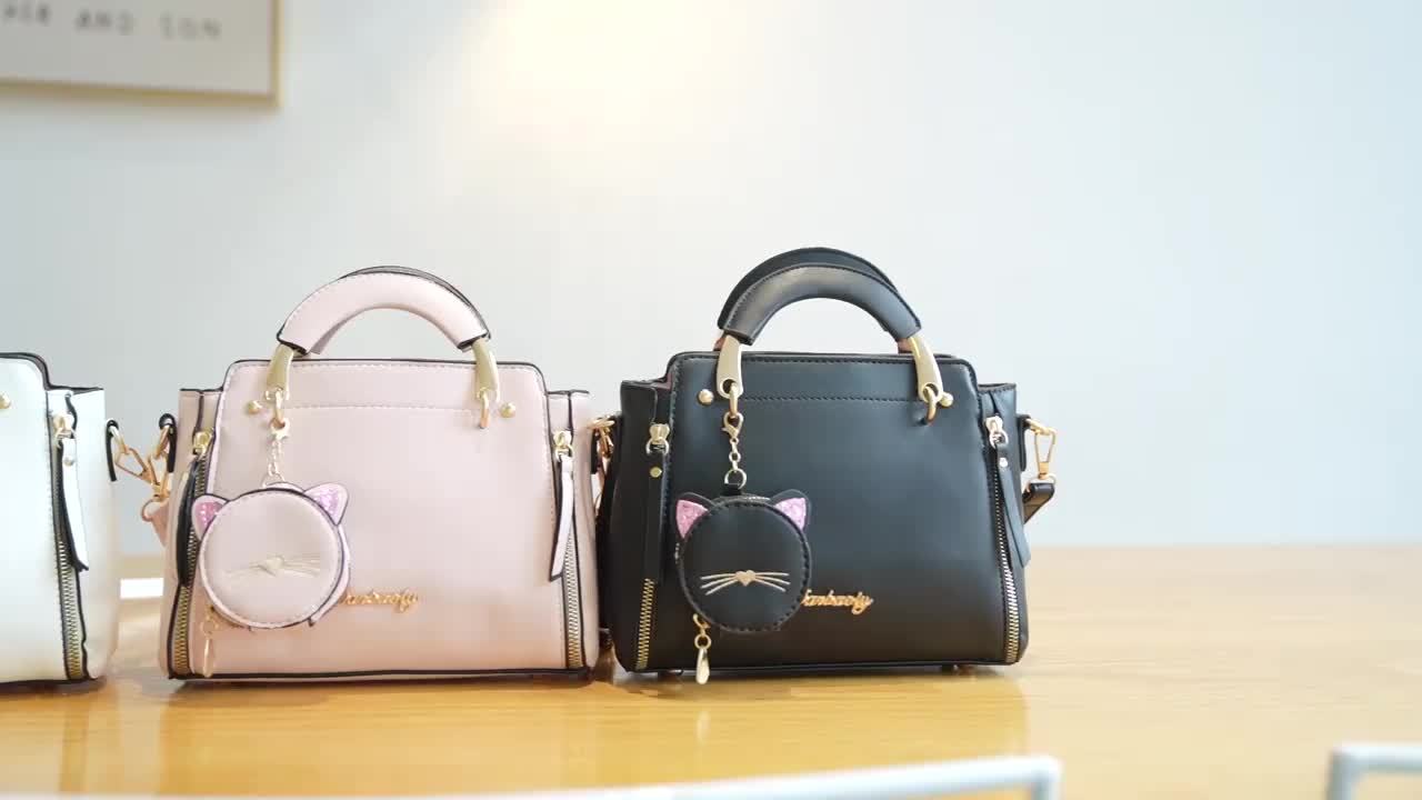 Bolsa Mini Feminina Satchel 2025 – Top-Handle + Corrente com Pingente Gatinho