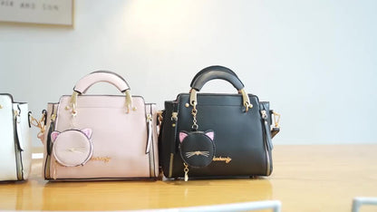 Bolsa Mini Feminina Satchel 2025 – Top-Handle + Corrente com Pingente Gatinho