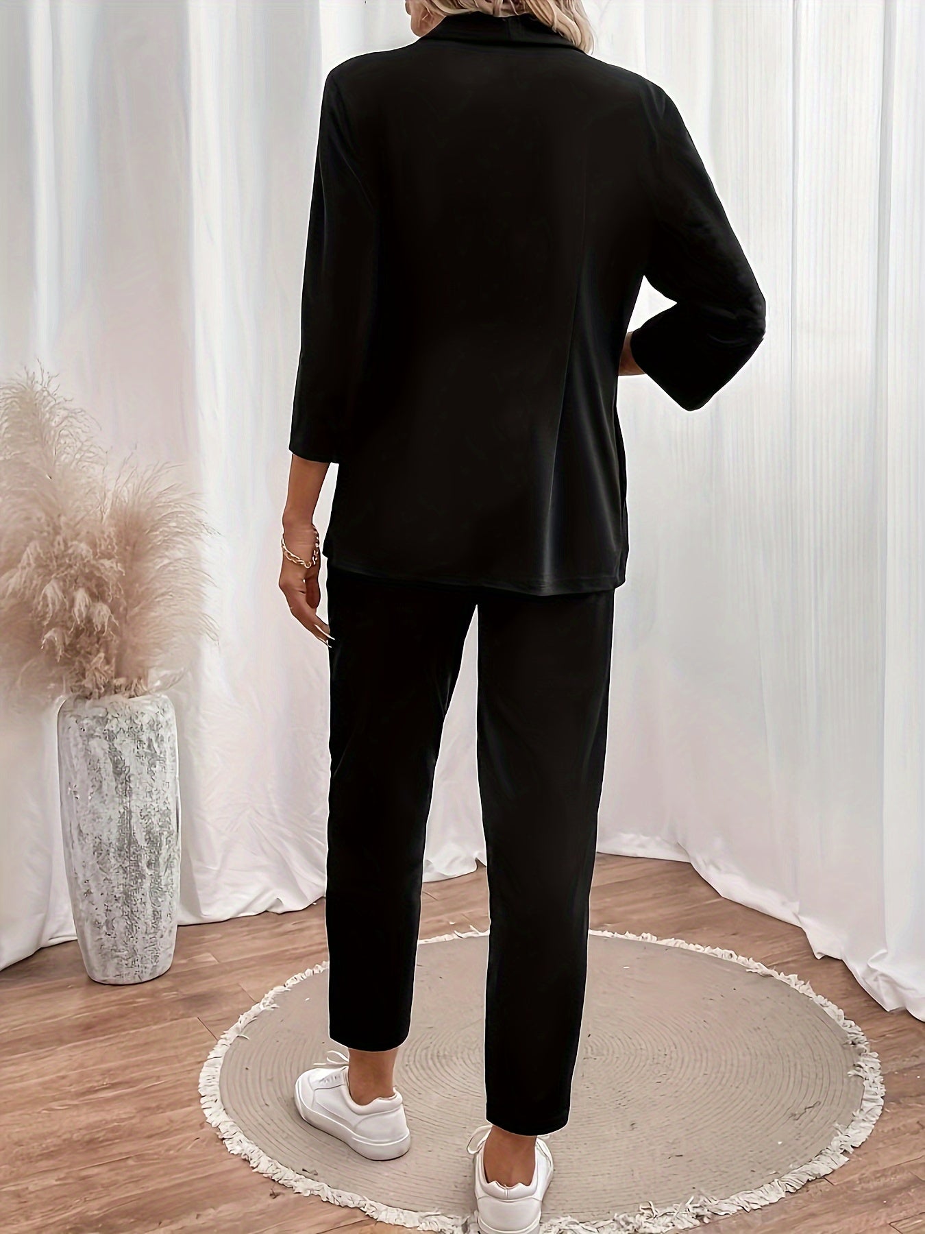 Conjunto Blazer & Calça Alfaiataria Feminino – Blazer ¾ Manga com Lapela + Calça Cintura Alta Ajustada