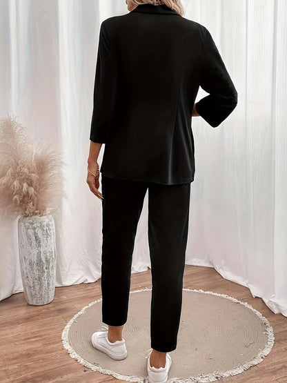 Conjunto Blazer & Calça Alfaiataria Feminino – Blazer ¾ Manga com Lapela + Calça Cintura Alta Ajustada