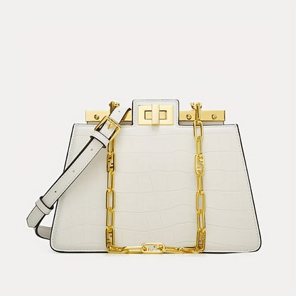 Bolsa Feminina Ombro & Transversal em Couro Genuíno – Corrente Dourada & Clip Premium