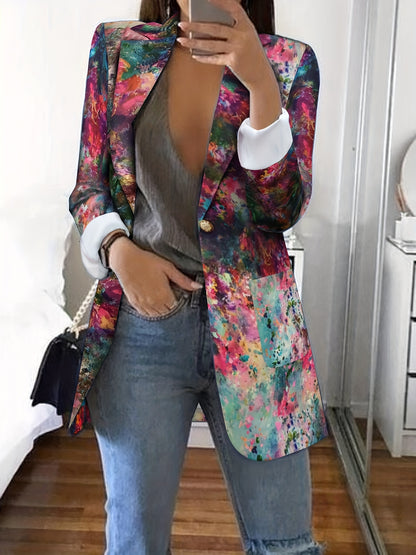 Blazer Feminino Letter Print – Corte Solto, Botão Único