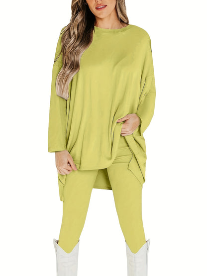 Conjunto Plus Size Feminino Casual – Top Oversized Manga Longa + Leggings